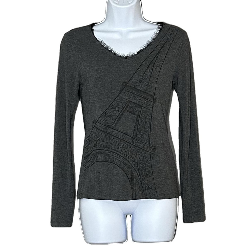 Cato grey long sleeve shirt with black Eiffel Tower graphic size XS